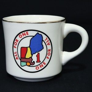 Boy Scouts VTG BSA Ceramic Mug Region 1 "All for One, One for All" Gold Rim Cup